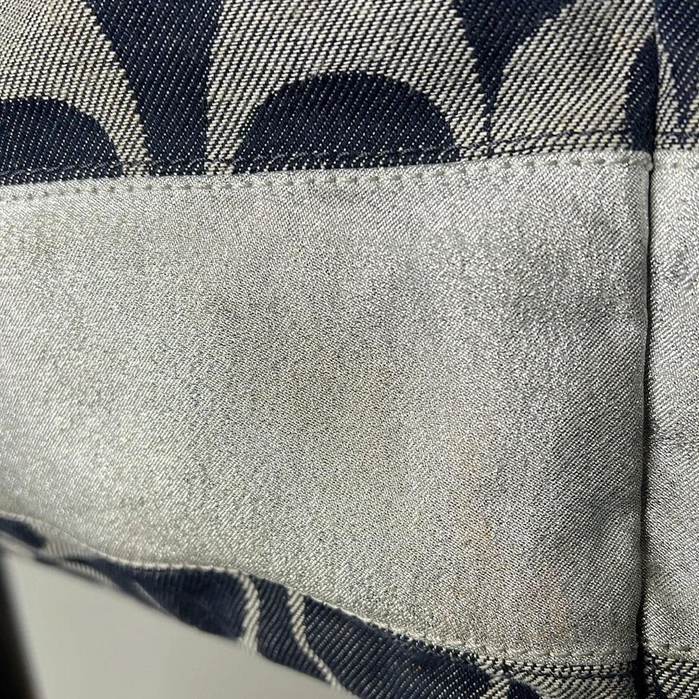Coach XL Denim Blue and Silver Leather Zip Top Diaper Tote Travel Bag